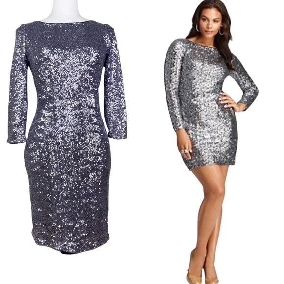 Aidan Mattox Dresses & Skirts - Aidan Mattox Silver Sequin Cocktail Mini Dress Long Sleeve Sequins Party Dress 4